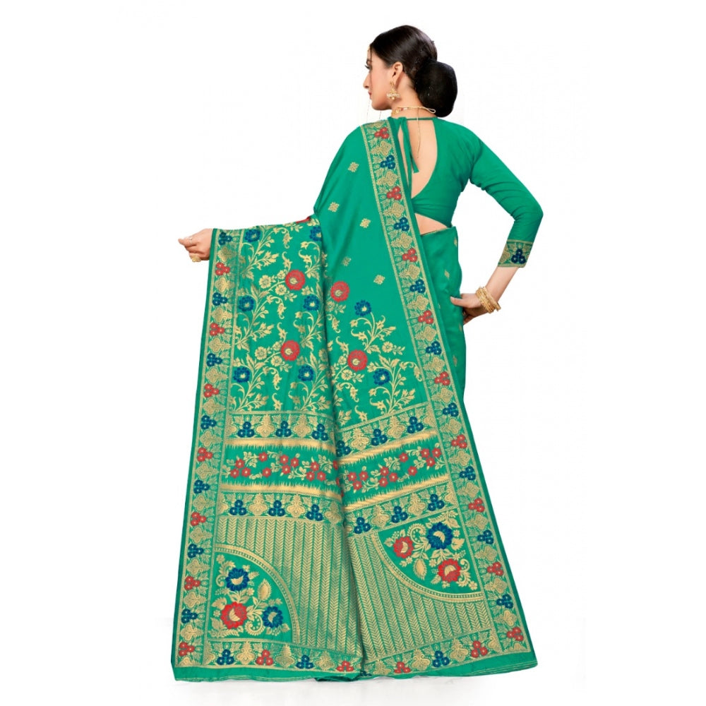 Generic Women's Banarasi Silk Designer Weaving Saree With Unstitched Blouse (Green, 5.50 Mtrs) - Noble Nook