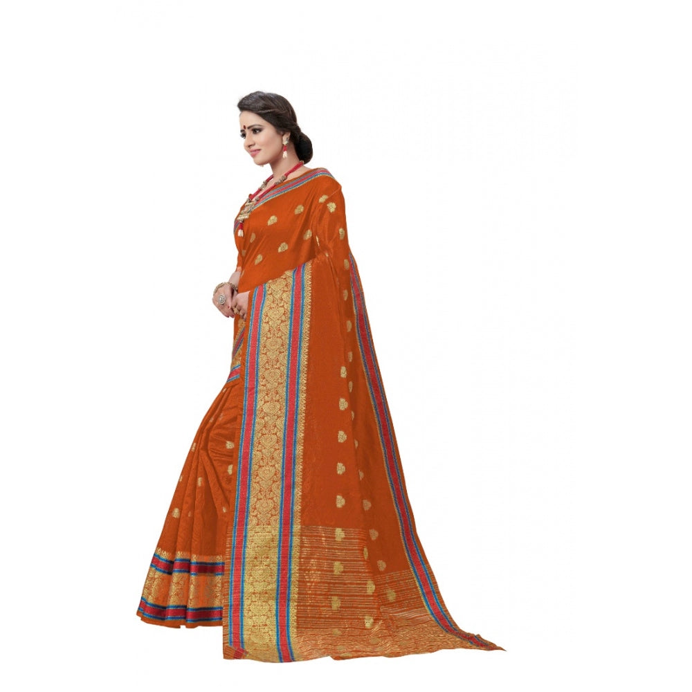 Generic Women's Cotton Silk Designer Weaving Saree With Unstitched Blouse (Orange, 5.50 Mtrs) - Noble Nook