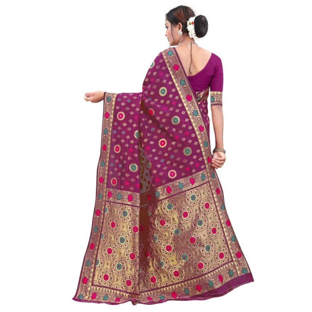 Generic Women's Banarasi Silk Designer Weaving Saree With Unstitched Blouse (Purple, 5.50 Mtrs) - Noble Nook