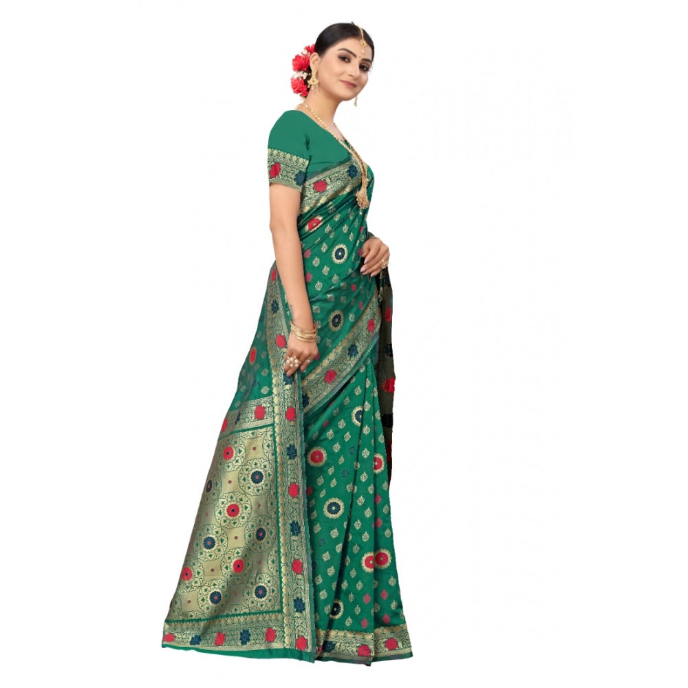 Generic Women's Banarasi Silk Designer Weaving Saree With Unstitched Blouse (Green, 5.50 Mtrs) - Noble Nook