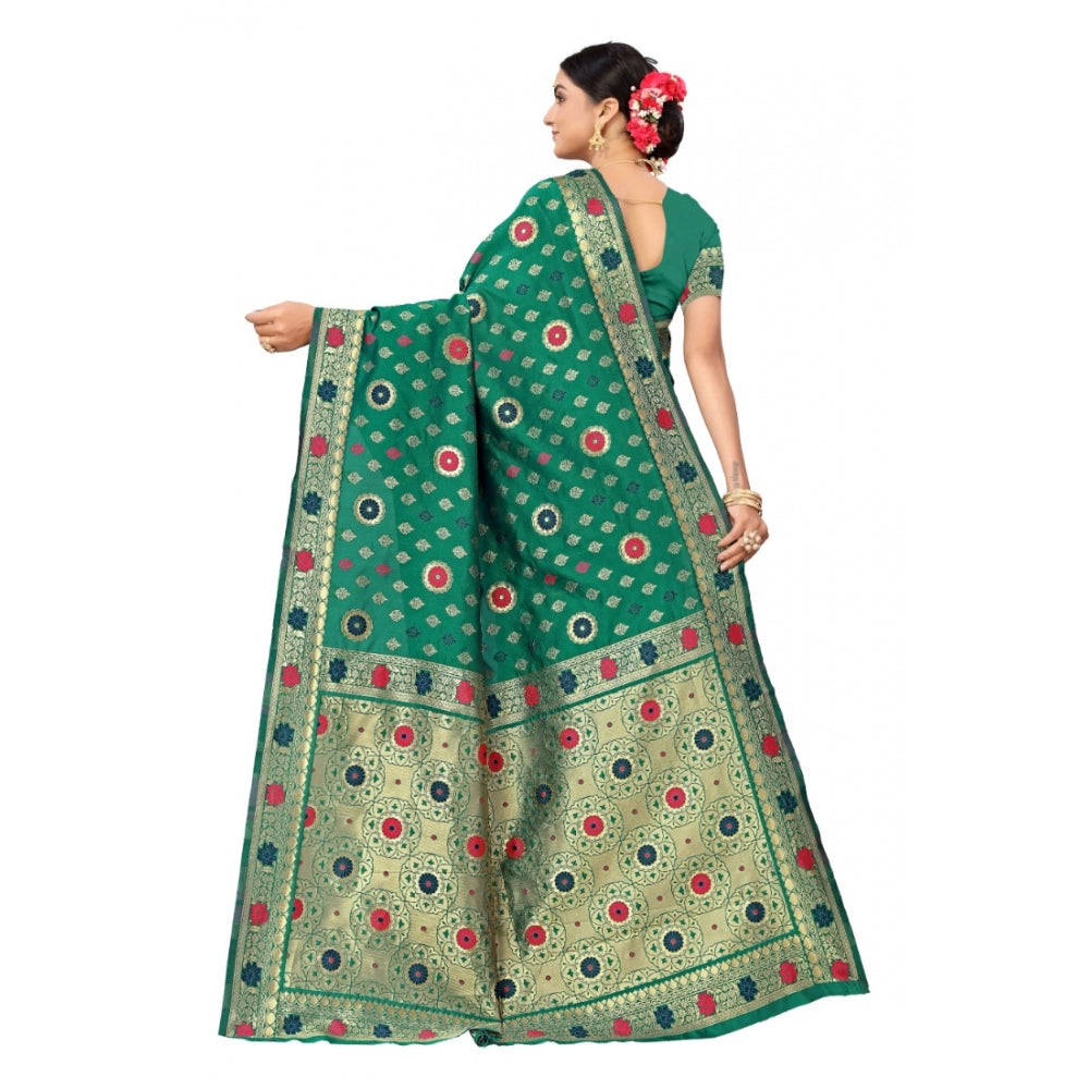 Generic Women's Banarasi Silk Designer Weaving Saree With Unstitched Blouse (Green, 5.50 Mtrs) - Noble Nook