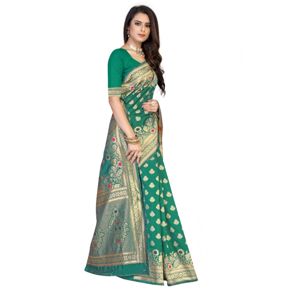 Generic Women's Banarasi Silk Designer Weaving Saree With Unstitched Blouse (Green, 5.50 Mtrs) - Noble Nook