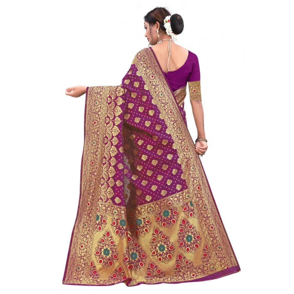 Generic Women's Banarasi Silk Designer Weaving Saree With Unstitched Blouse (Purple, 5.50 Mtrs) - Noble Nook