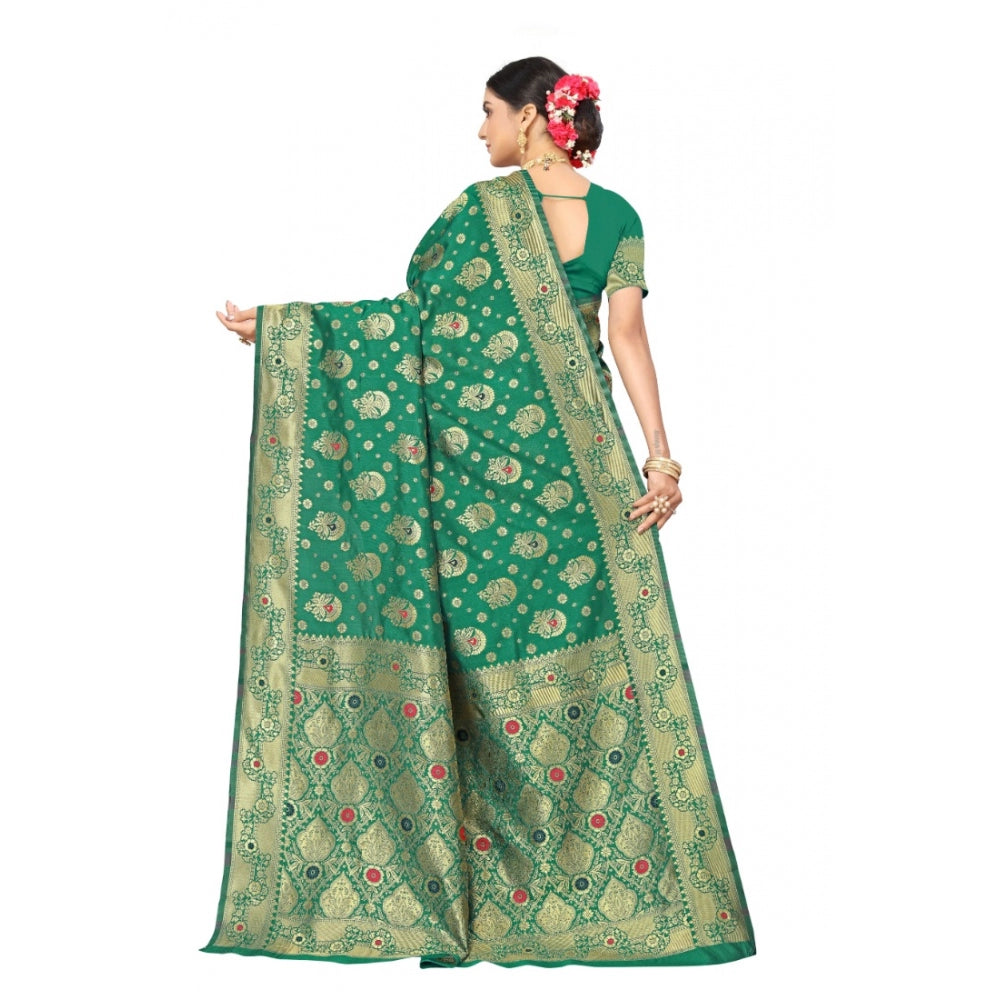 Generic Women's Banarasi Silk Designer Weaving Saree With Unstitched Blouse (Green, 5.50 Mtrs) - Noble Nook