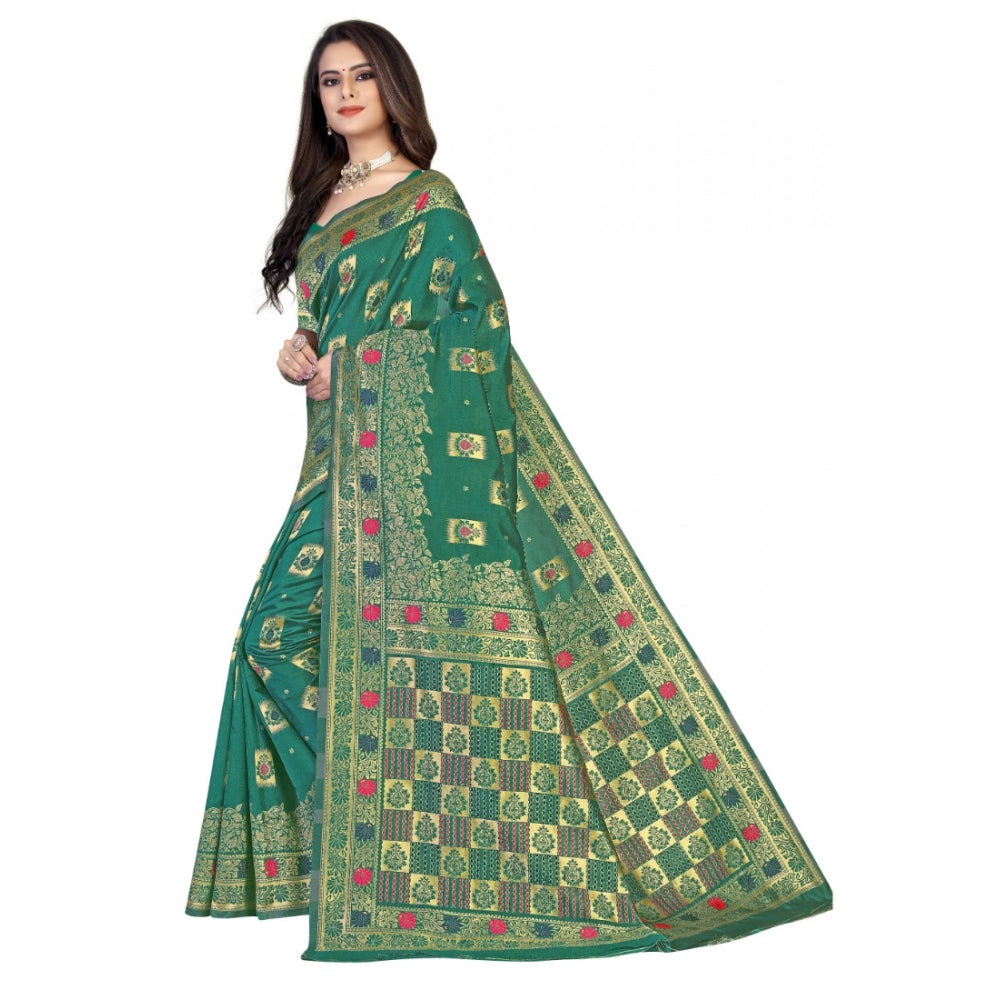 Generic Women's Banarasi Silk Designer Weaving Saree With Unstitched Blouse (Green, 5.50 Mtrs) - Noble Nook