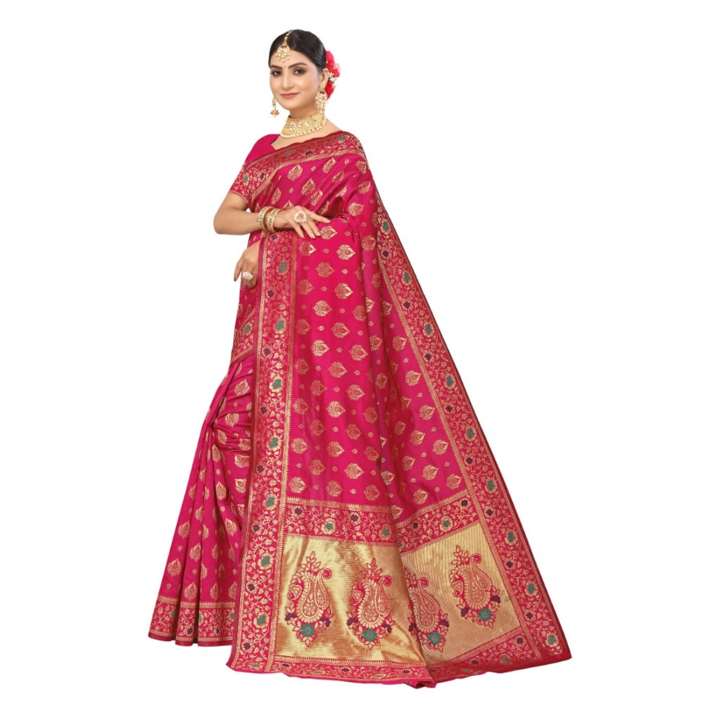 Generic Women's Banarasi Silk Designer Weaving Saree With Unstitched Blouse (Pink, 5.50 Mtrs) - Noble Nook