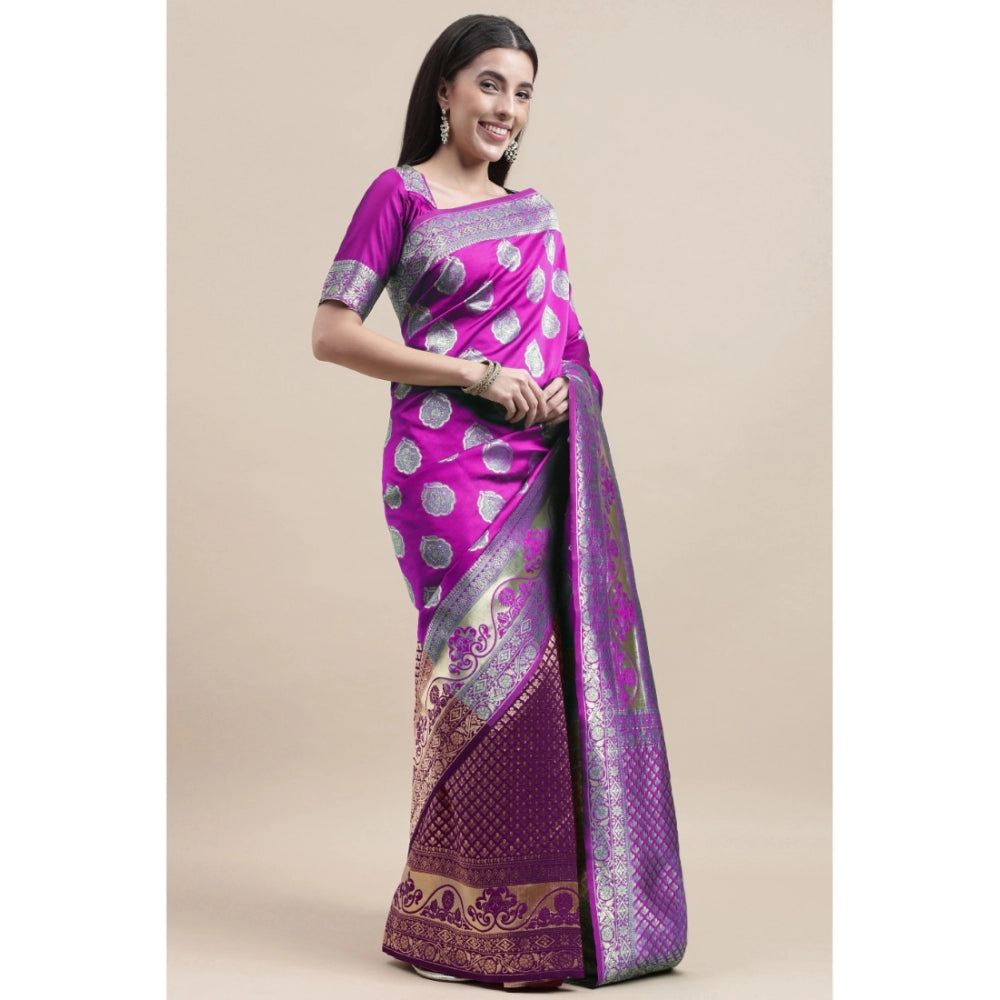 Generic Women's Kanjivaram Silk Designer Weaving Saree With Unstitched Blouse (Purple &amp; Voilet, 5.50 Mtrs) - Noble Nook