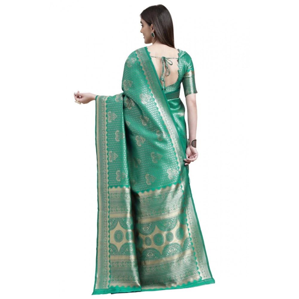 Generic Women's Banarasi Silk Designer Weaving Saree With Unstitched Blouse (Green, 5.50 Mtrs) - Noble Nook