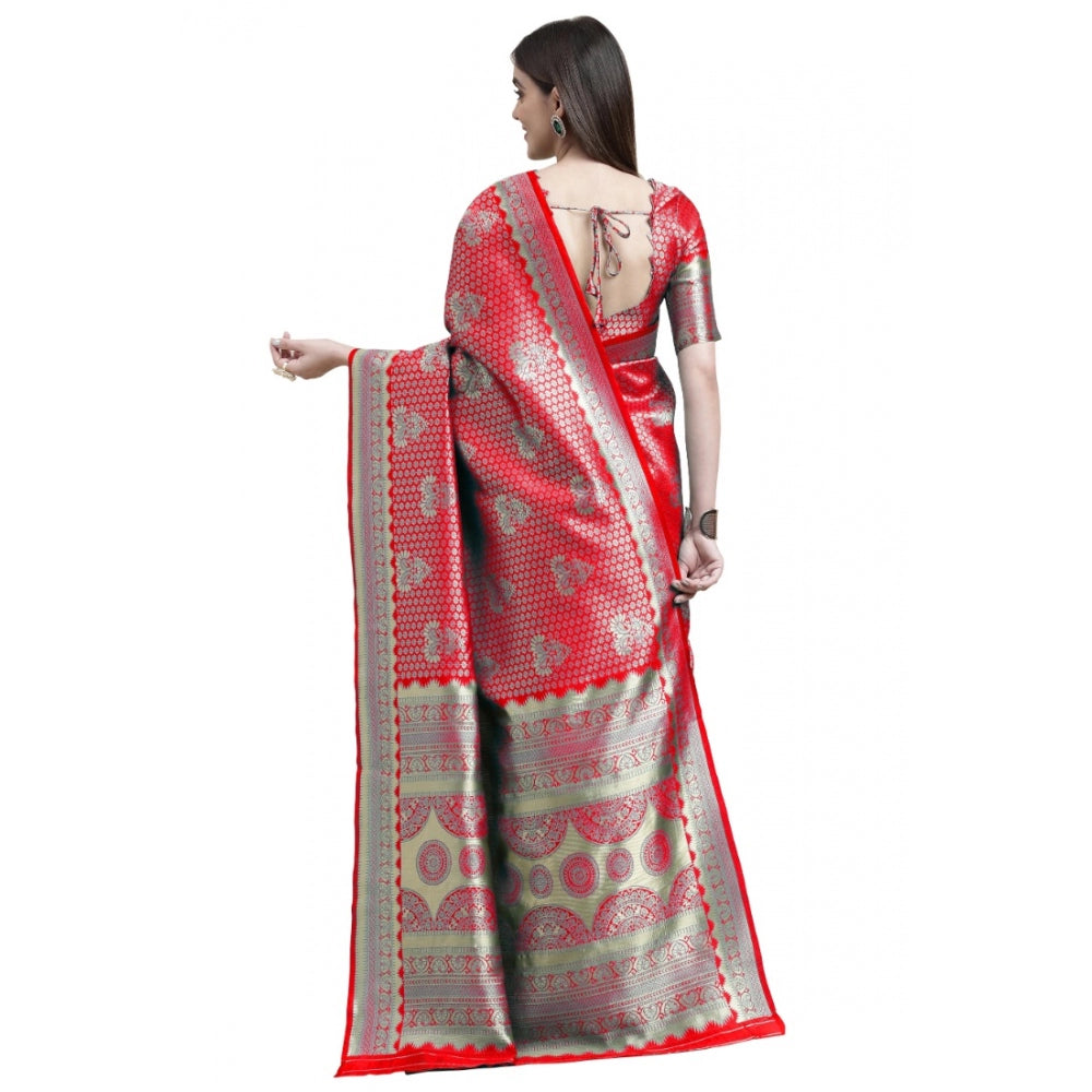 Generic Women's Banarasi Silk Designer Weaving Saree With Unstitched Blouse (Red, 5.50 Mtrs) - Noble Nook