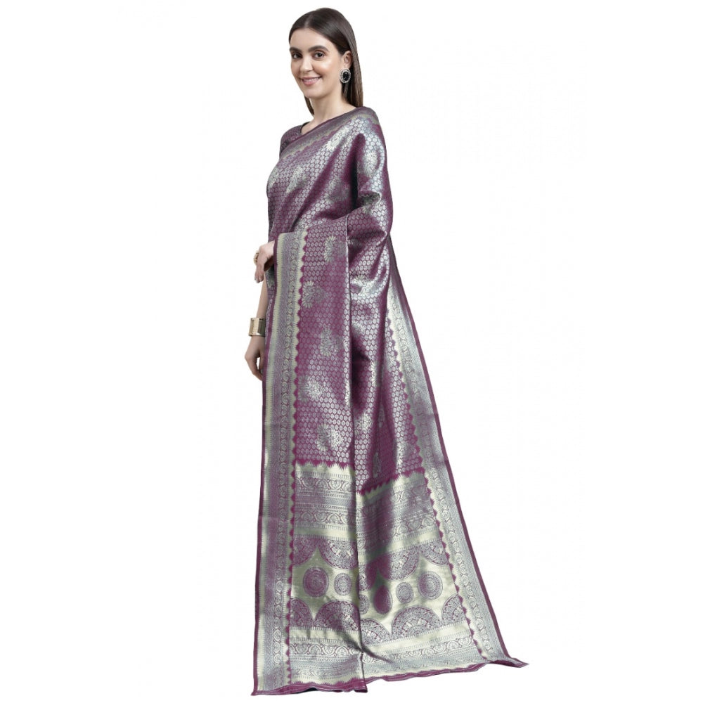 Generic Women's Banarasi Silk Designer Weaving Saree With Unstitched Blouse (Purple, 5.50 Mtrs) - Noble Nook