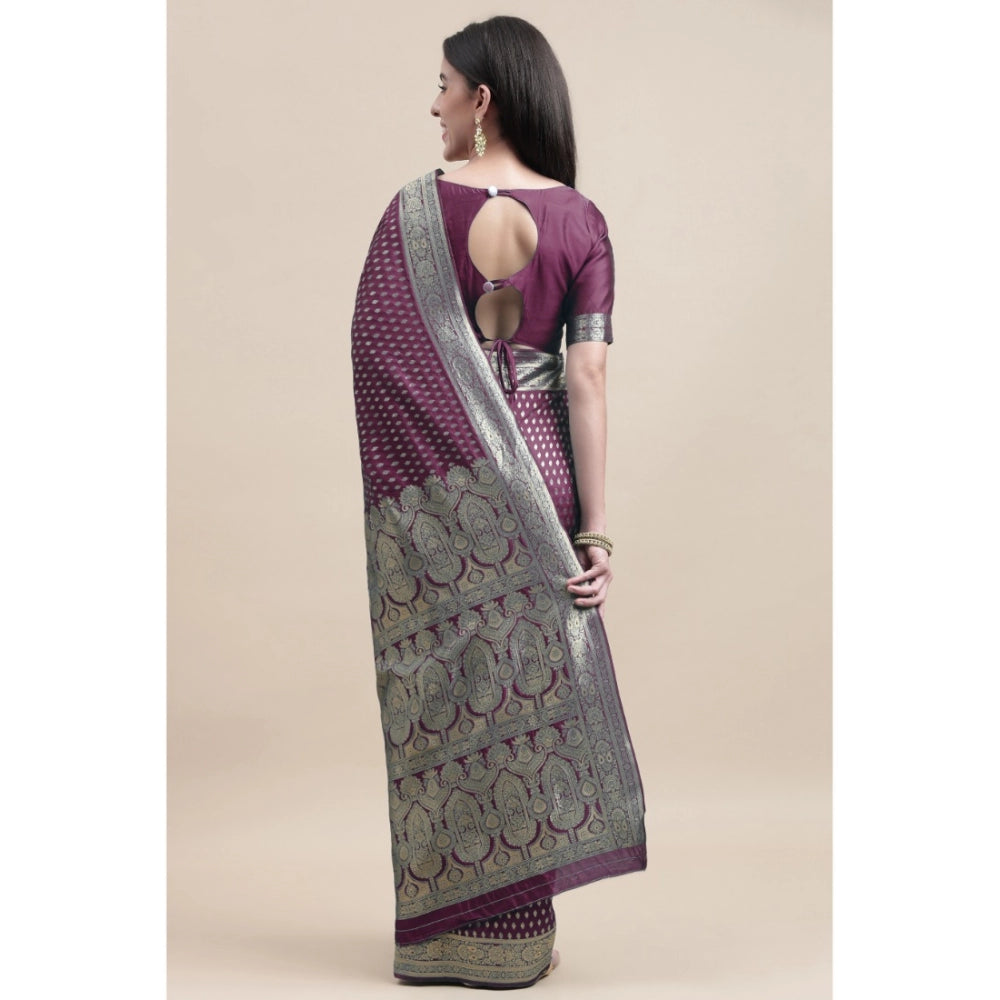 Generic Women's Kanjivaram Silk Designer Weaving Saree With Unstitched Blouse (Purple, 5.50 Mtrs) - Noble Nook