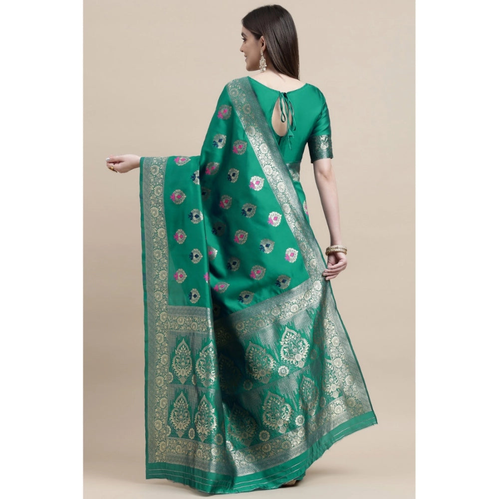 Generic Women's Kanjivaram Silk Designer Weaving Saree With Unstitched Blouse (Green, 5.50 Mtrs) - Noble Nook