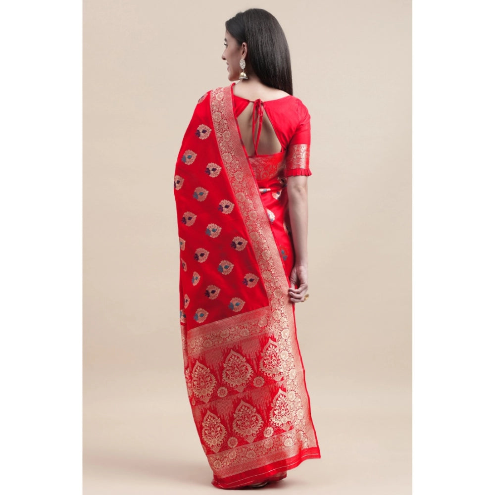 Generic Women's Kanjivaram Silk Designer Weaving Saree With Unstitched Blouse (Red, 5.50 Mtrs) - Noble Nook