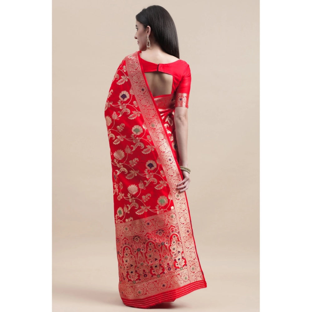 Generic Women's Kanjivaram Silk Designer Weaving Saree With Unstitched Blouse (Red, 5.50 Mtrs) - Noble Nook