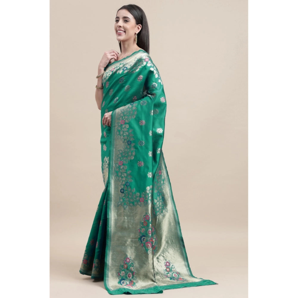 Generic Women's Kanjivaram Silk Designer Weaving Saree With Unstitched Blouse (Green, 5.50 Mtrs) - Noble Nook