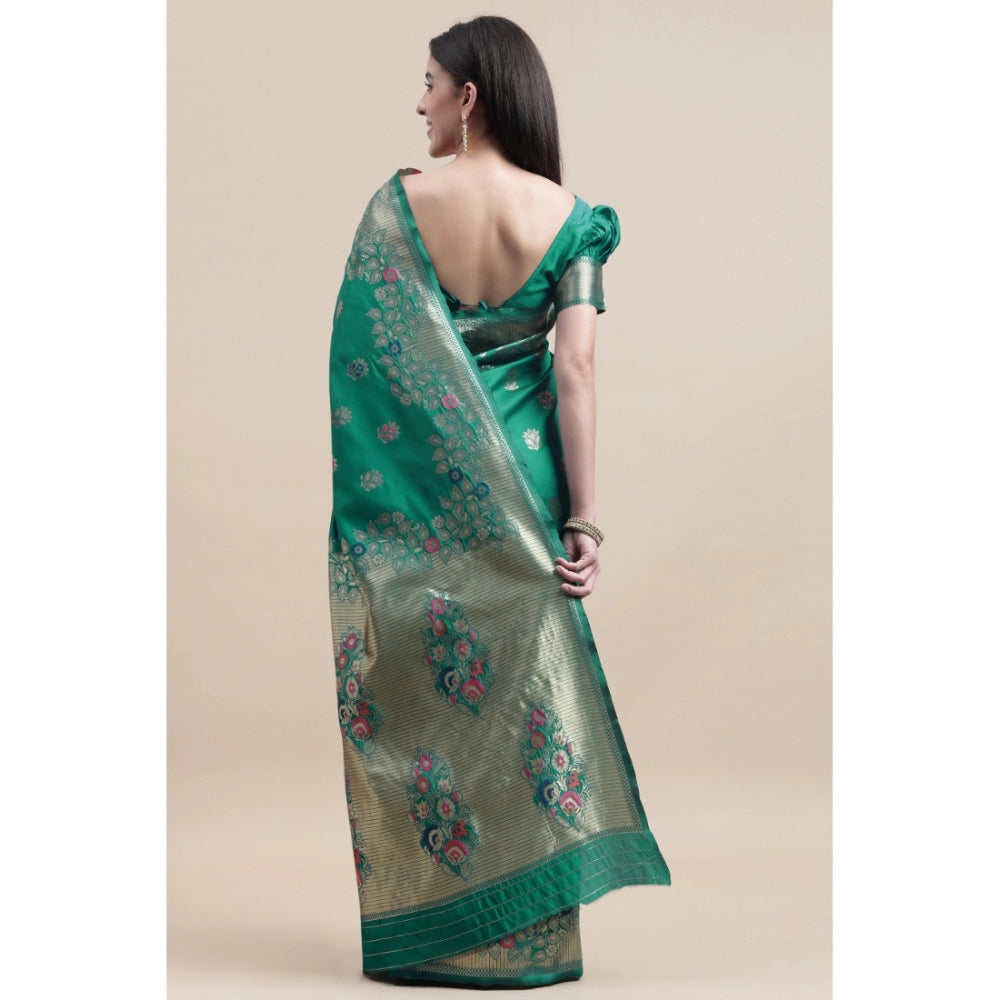 Generic Women's Kanjivaram Silk Designer Weaving Saree With Unstitched Blouse (Green, 5.50 Mtrs) - Noble Nook