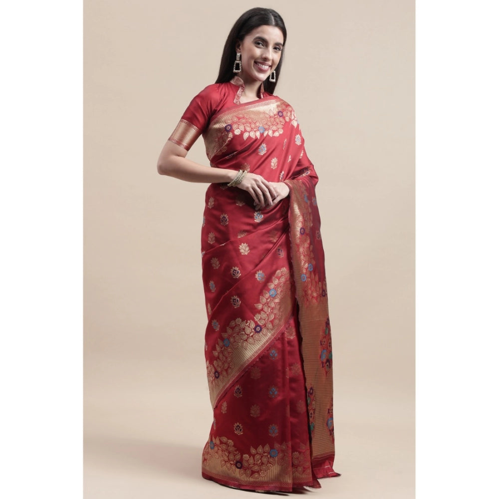 Generic Women's Kanjivaram Silk Designer Weaving Saree With Unstitched Blouse (Red, 5.50 Mtrs) - Noble Nook