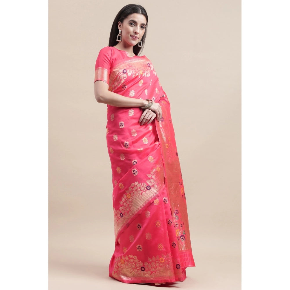 Generic Women's Kanjivaram Silk Designer Weaving Saree With Unstitched Blouse (Pink, 5.50 Mtrs) - Noble Nook