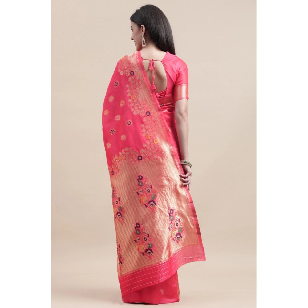 Generic Women's Kanjivaram Silk Designer Weaving Saree With Unstitched Blouse (Pink, 5.50 Mtrs) - Noble Nook