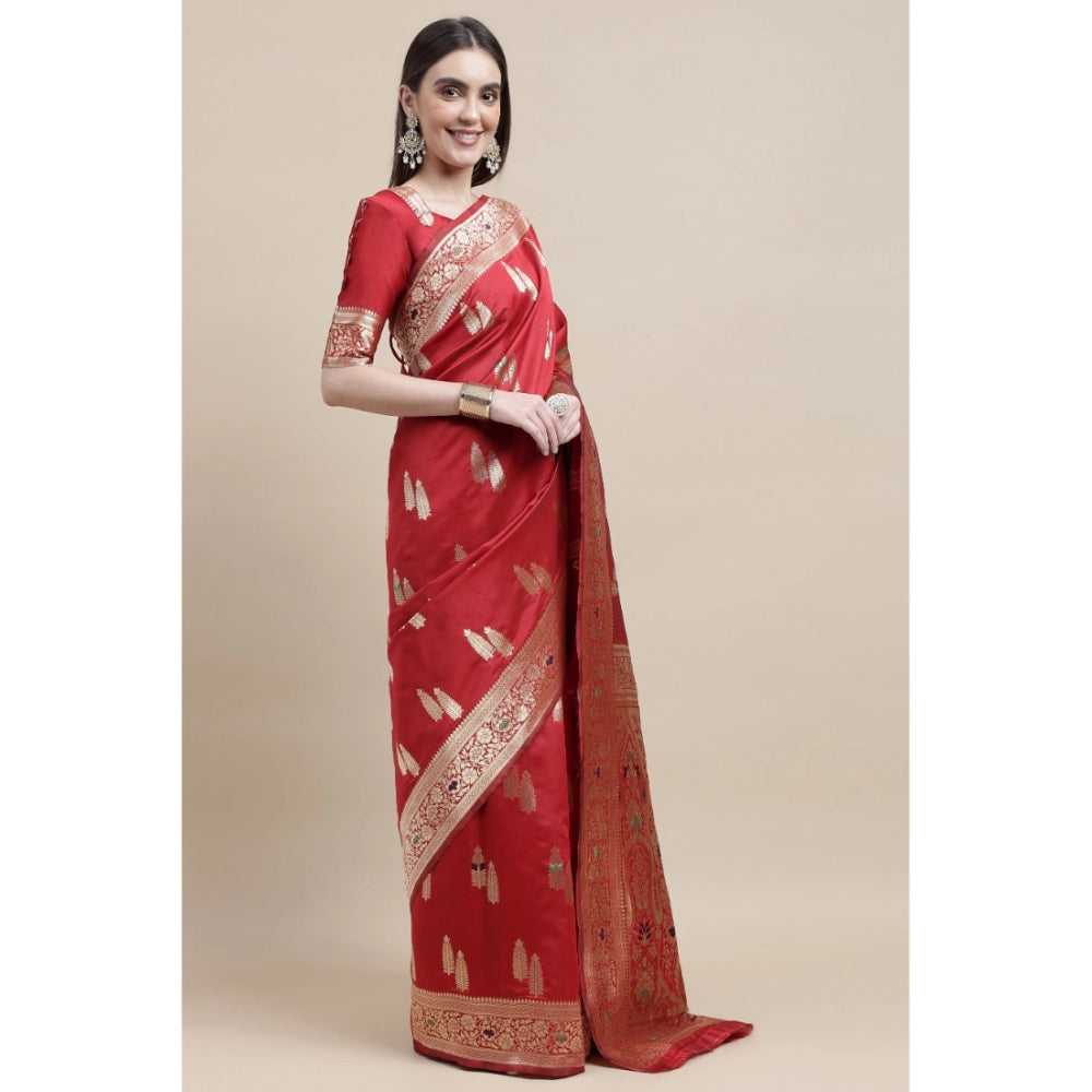 Generic Women's Kanjivaram Silk Designer Weaving Saree With Unstitched Blouse (Red, 5.50 Mtrs) - Noble Nook