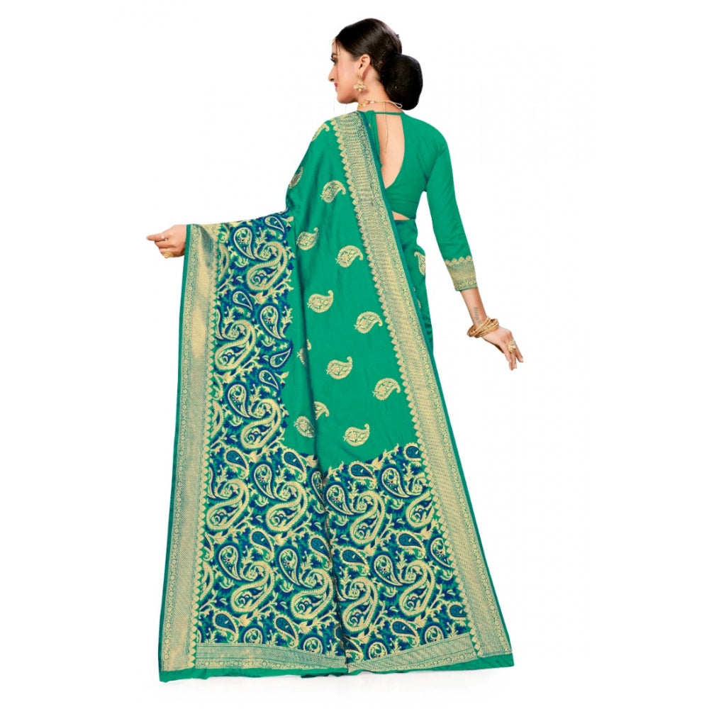 Generic Women's Banarasi Silk Designer Weaving Saree With Unstitched Blouse (Green, 5.50 Mtrs) - Noble Nook