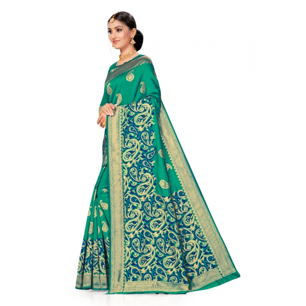 Generic Women's Banarasi Silk Designer Weaving Saree With Unstitched Blouse (Green, 5.50 Mtrs) - Noble Nook