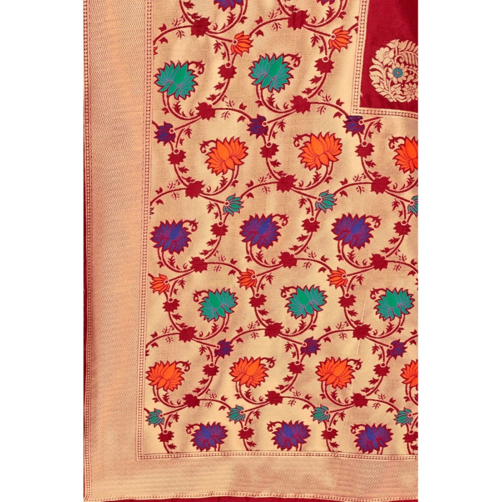 Generic Women's Banarasi Silk Designer Weaving Saree With Unstitched Blouse (Maroon, 5.50 Mtrs) - Noble Nook