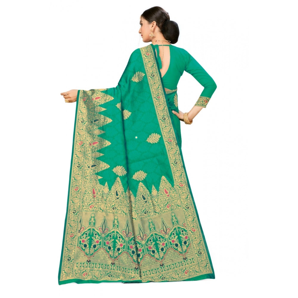 Generic Women's Banarasi Silk Designer Weaving Saree With Unstitched Blouse (Green, 5.50 Mtrs) - Noble Nook