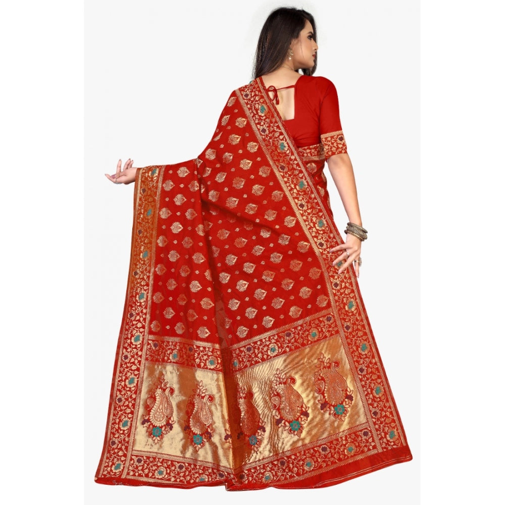 Generic Women's Banarasi Silk Designer Weaving Saree With Unstitched Blouse (Red, 5.50 Mtrs) - Noble Nook