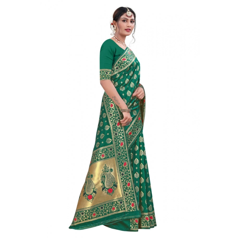 Generic Women's Banarasi Silk Designer Weaving Saree With Unstitched Blouse (Green, 5.50 Mtrs) - Noble Nook