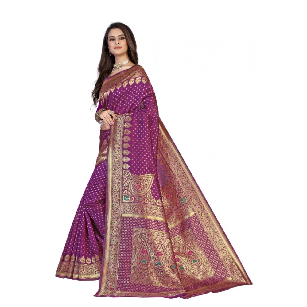 Generic Women's Banarasi Silk Designer Weaving Saree With Unstitched Blouse (Purple, 5.50 Mtrs) - Noble Nook