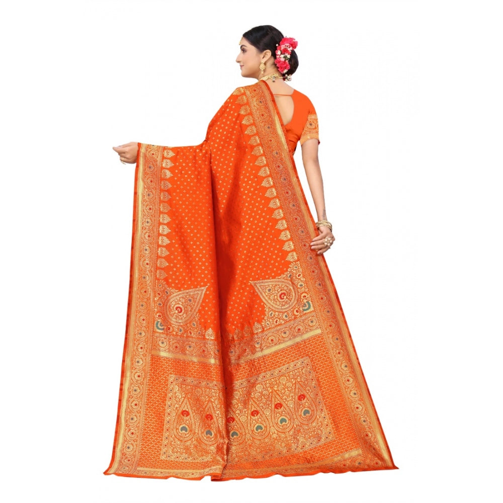 Generic Women's Banarasi Silk Designer Weaving Saree With Unstitched Blouse (Orange, 5.50 Mtrs) - Noble Nook