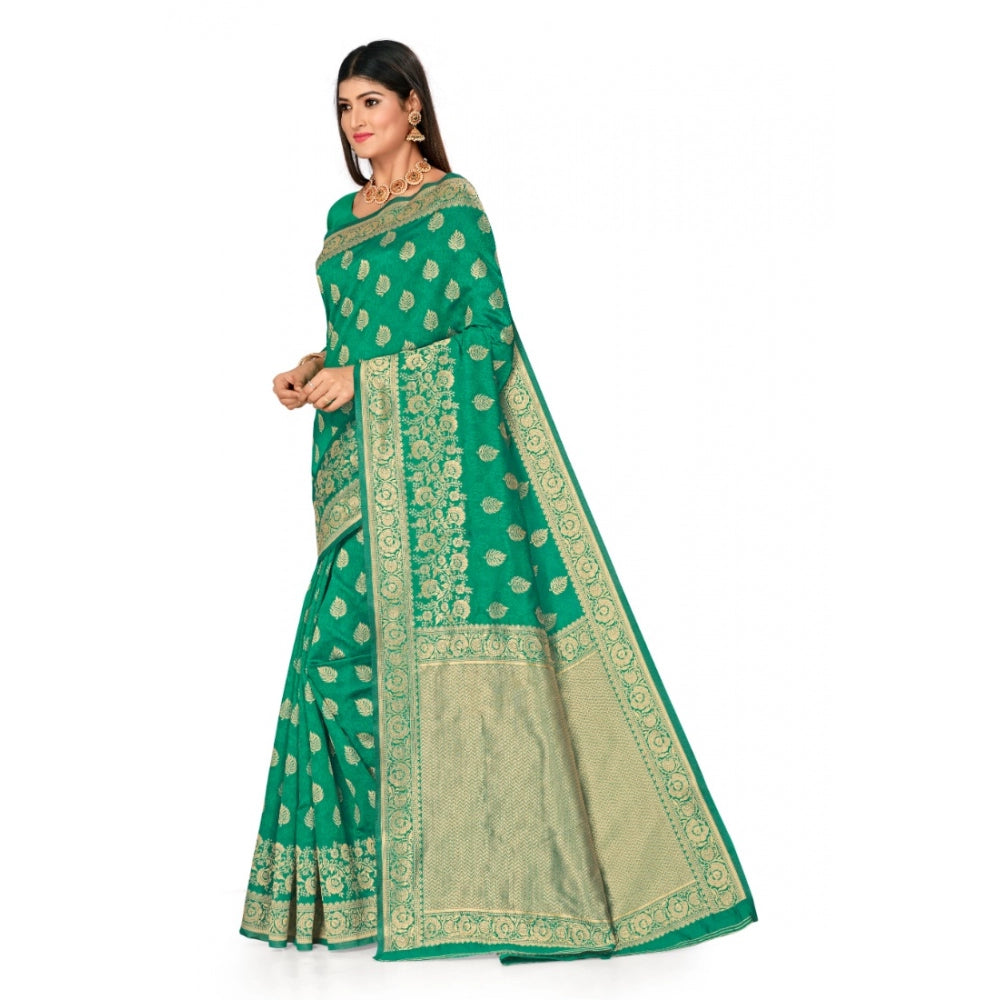 Generic Women's Banarasi Silk Designer Weaving Saree With Unstitched Blouse (Green, 5.50 Mtrs) - Noble Nook