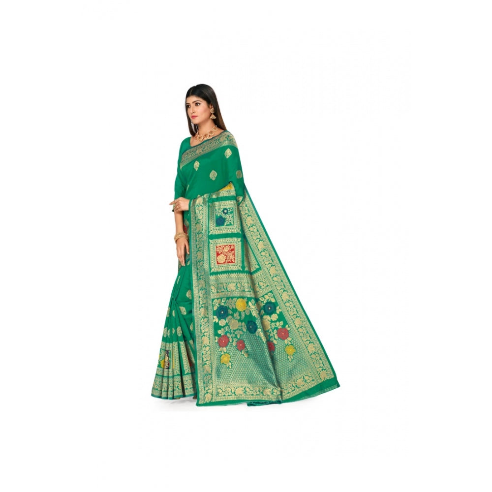 Generic Women's Banarasi Silk Designer Weaving Saree With Unstitched Blouse (Green, 5.50 Mtrs) - Noble Nook