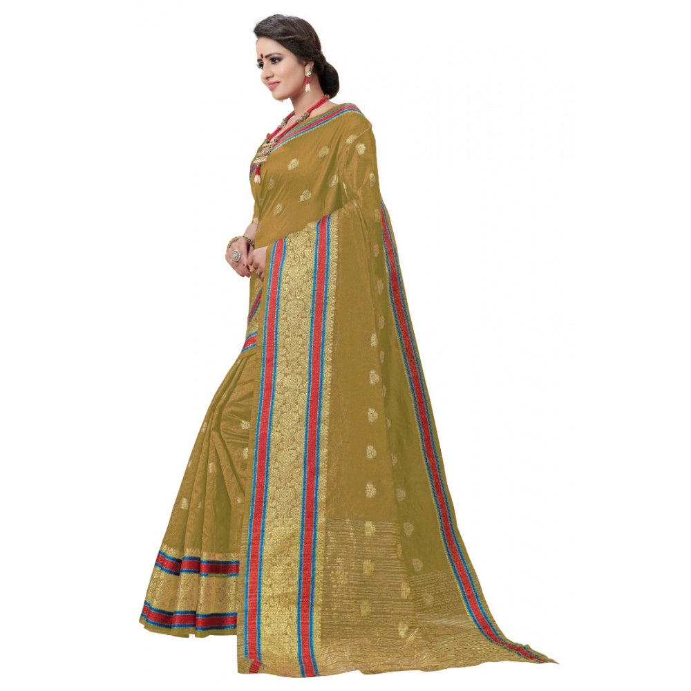 Generic Women's Cotton Silk Designer Weaving Saree With Unstitched Blouse (Beige, 5.50 Mtrs) - Noble Nook