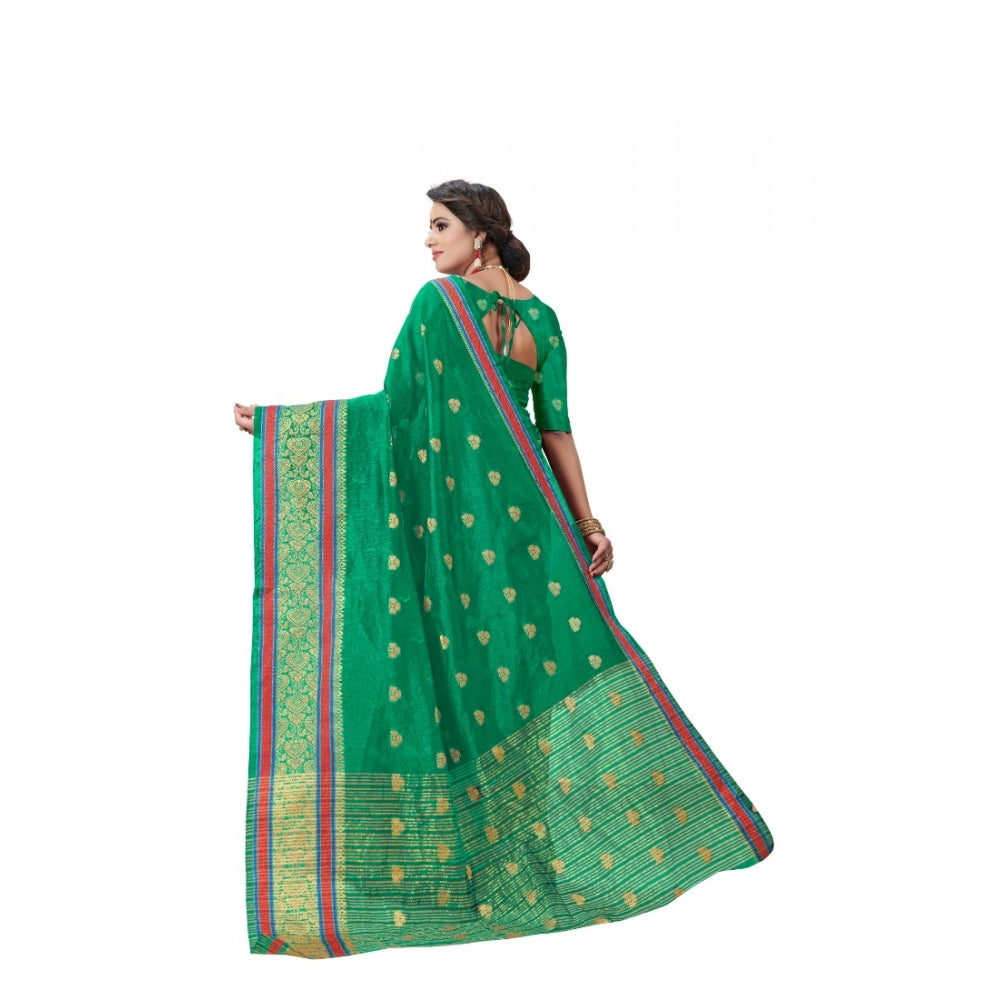 Generic Women's Cotton Silk Designer Weaving Saree With Unstitched Blouse (Green, 5.50 Mtrs) - Noble Nook