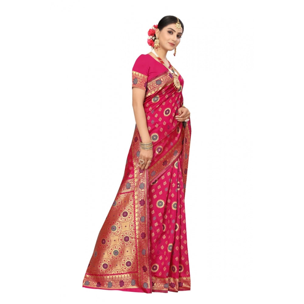 Generic Women's Banarasi Silk Designer Weaving Saree With Unstitched Blouse (Pink, 5.50 Mtrs) - Noble Nook