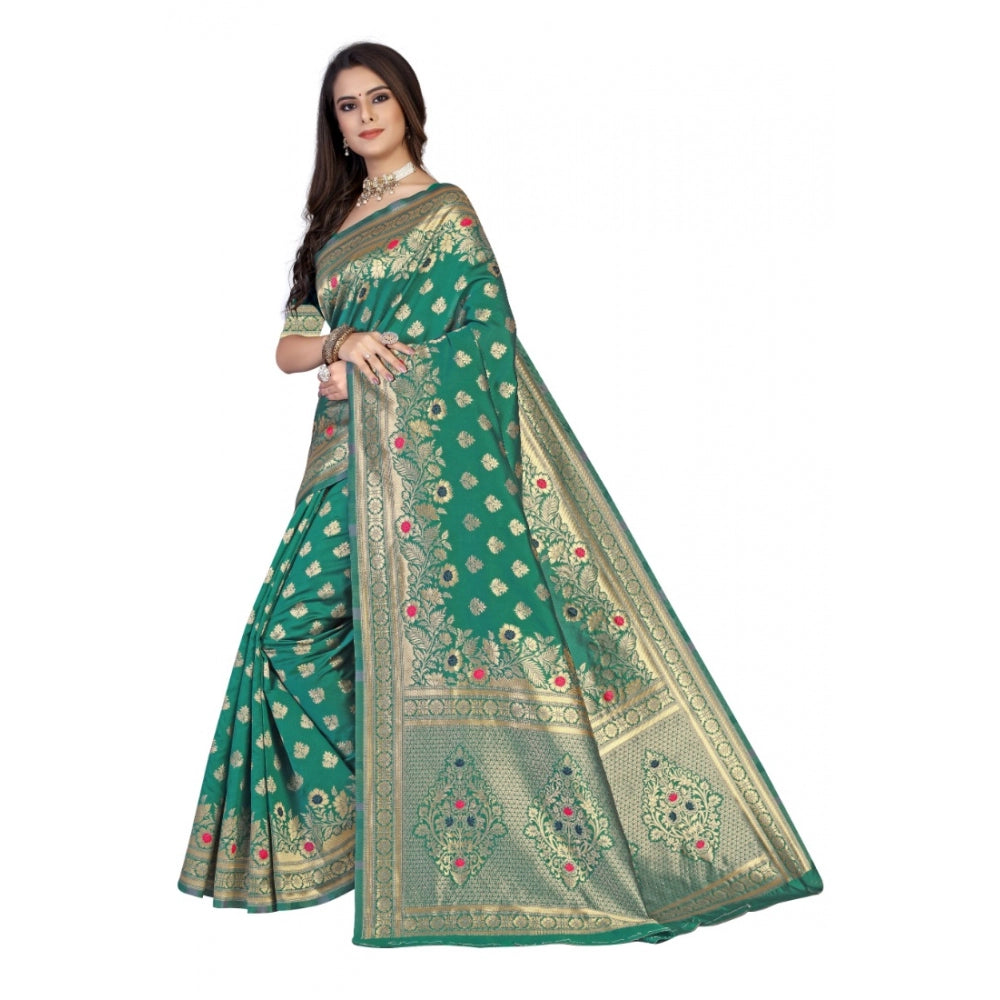 Generic Women's Banarasi Silk Designer Weaving Saree With Unstitched Blouse (Green, 5.50 Mtrs) - Noble Nook