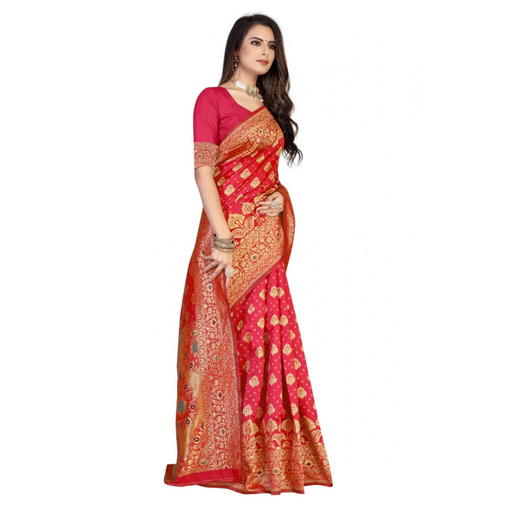 Generic Women's Banarasi Silk Designer Weaving Saree With Unstitched Blouse (Red, 5.50 Mtrs) - Noble Nook