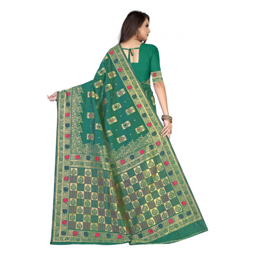 Generic Women's Banarasi Silk Designer Weaving Saree With Unstitched Blouse (Green, 5.50 Mtrs) - Noble Nook