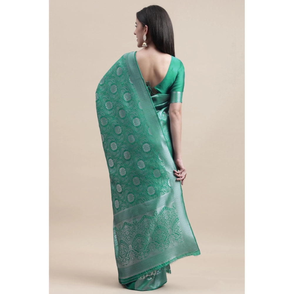 Generic Women's Kanjivaram Silk Designer Silver Weaving Saree With Unstitched Blouse (Green, 5.50 Mtrs) - Noble Nook