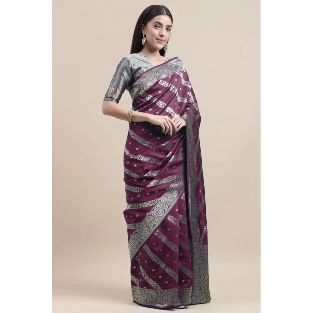 Generic Women's Banarasi Silk Designer Weaving Saree With Unstitched Blouse (Purple, 5.50 Mtrs) - Noble Nook