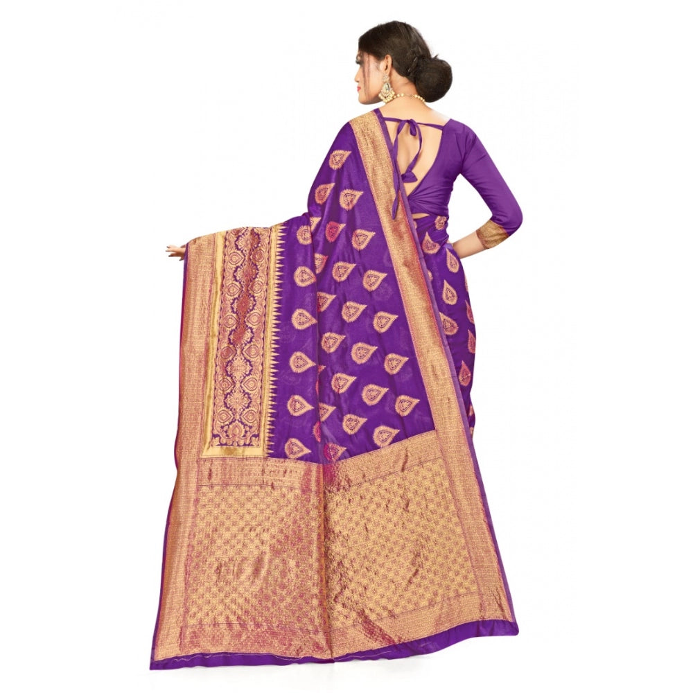 Generic Women's Banarasi Silk Designer Weaving Saree With Unstitched Blouse (Purple, 5.50 Mtrs) - Noble Nook