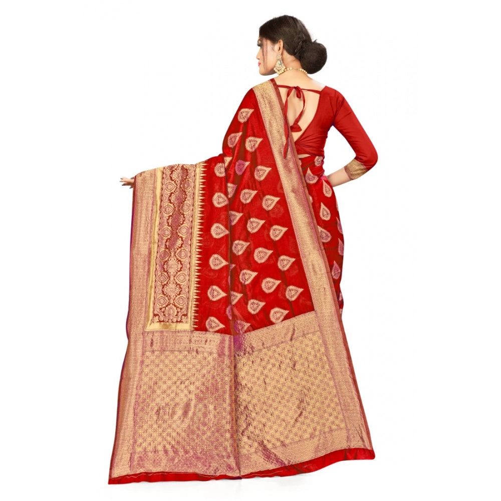 Generic Women's Banarasi Silk Designer Weaving Saree With Unstitched Blouse (Red, 5.50 Mtrs) - Noble Nook