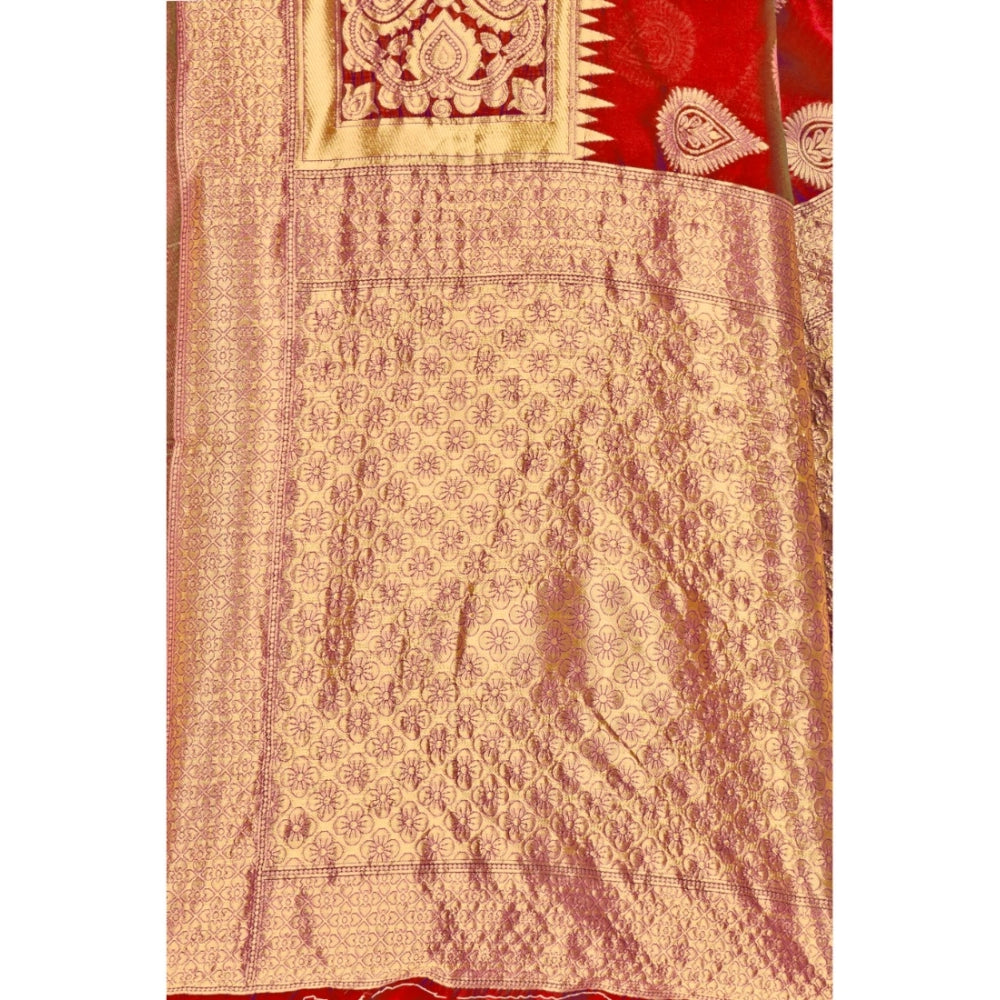 Generic Women's Banarasi Silk Designer Weaving Saree With Unstitched Blouse (Red, 5.50 Mtrs) - Noble Nook