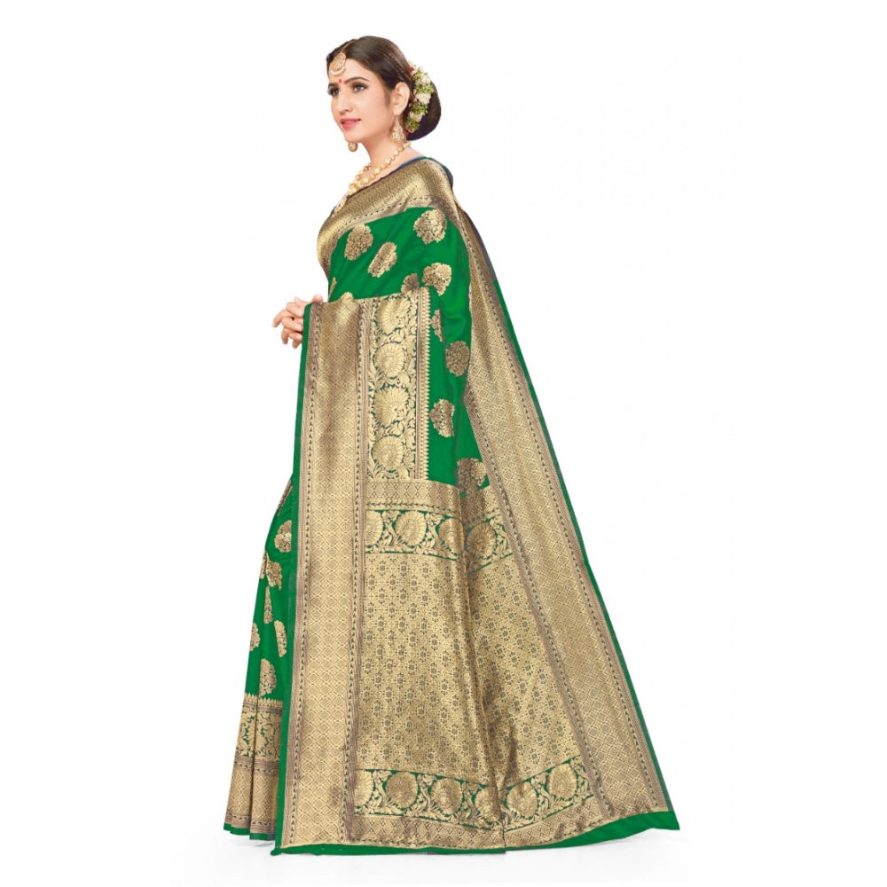 Generic Women's Banarasi Silk Designer Weaving Saree With Unstitched Blouse (Green, 5.50 Mtrs) - Noble Nook