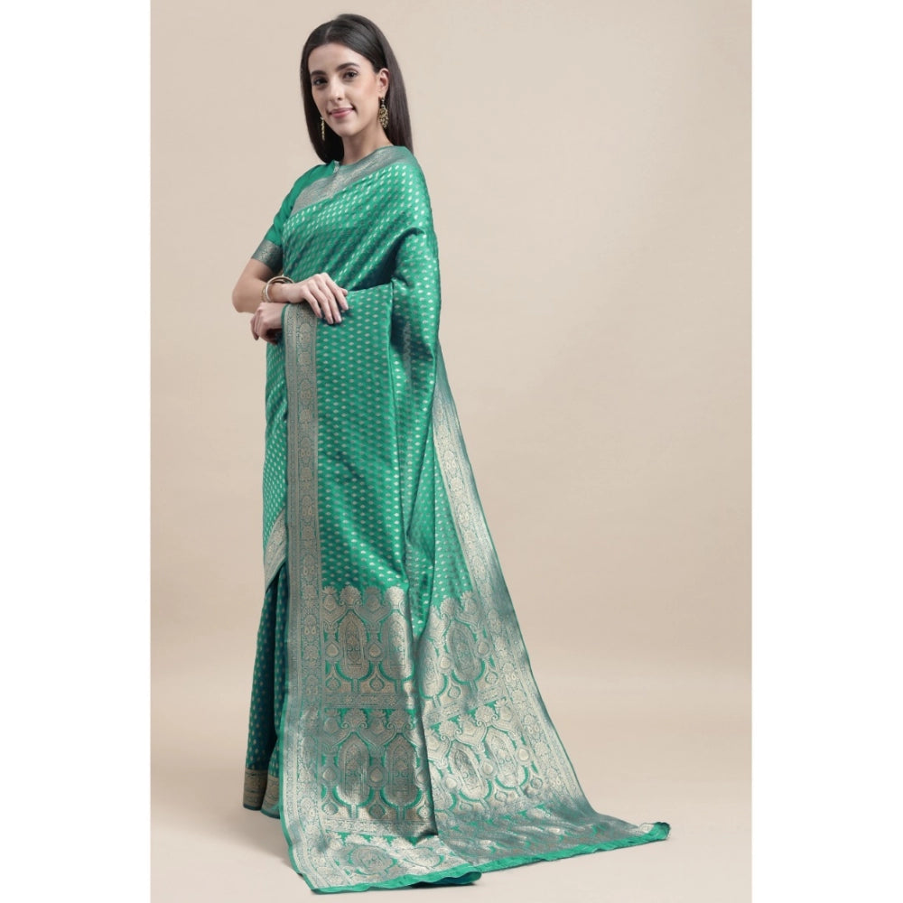 Generic Women's Kanjivaram Silk Designer Weaving Saree With Unstitched Blouse (Green, 5.50 Mtrs) - Noble Nook