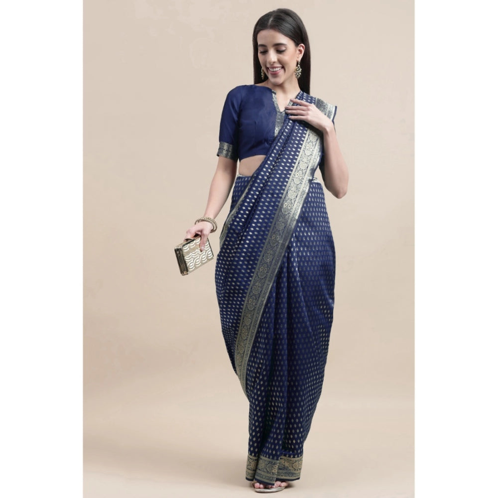 Generic Women's Kanjivaram Silk Designer Weaving Saree With Unstitched Blouse (Blue, 5.50 Mtrs) - Noble Nook