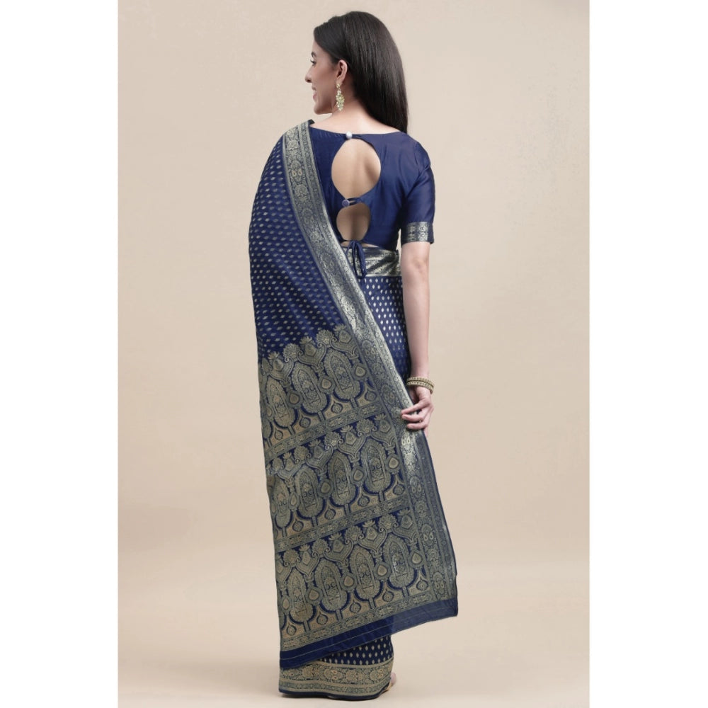 Generic Women's Kanjivaram Silk Designer Weaving Saree With Unstitched Blouse (Blue, 5.50 Mtrs) - Noble Nook