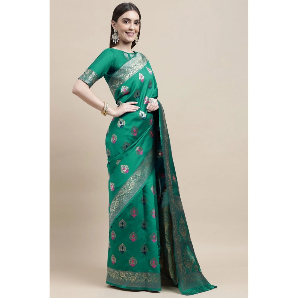 Generic Women's Kanjivaram Silk Designer Weaving Saree With Unstitched Blouse (Green, 5.50 Mtrs) - Noble Nook